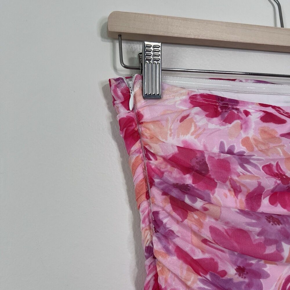 Hello Molly Party Passion Pink Floral Strapless Ruched Mini Dress Size S - Picture 7 of 12